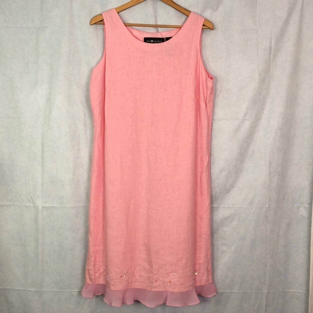 SAG HARBOR DRESS PETITE Woman’s Sleeveless Linen Blended Pink Dress Size 16P